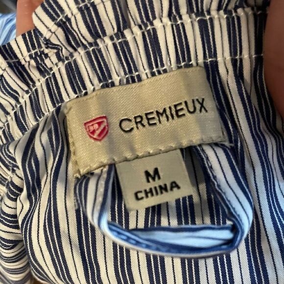 CREMIEUX Off The Shoulder Blue and White Pinstriped Dress - Picture 10 of 14